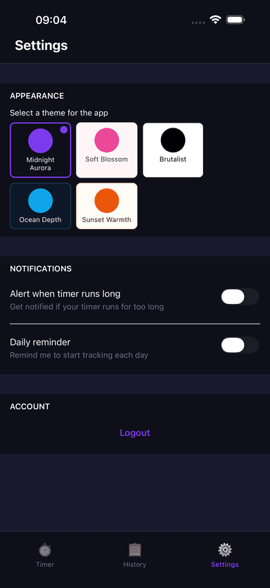 Settings screen