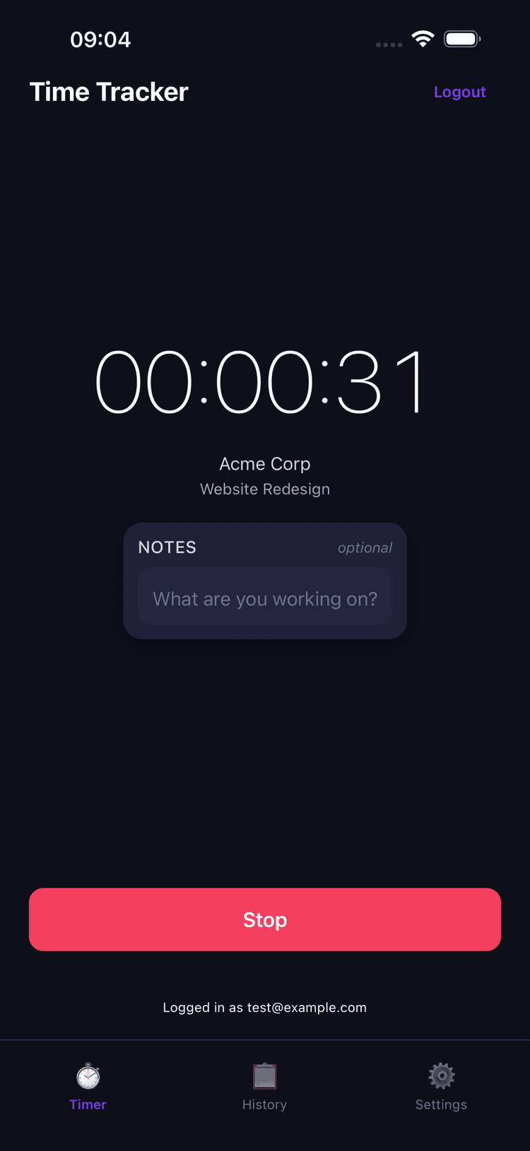 Time Tracker app screenshot